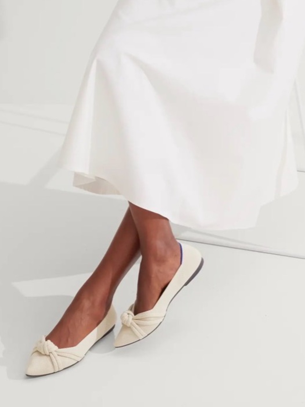 Cream Knotted Pointed-Toe Ballet Flats